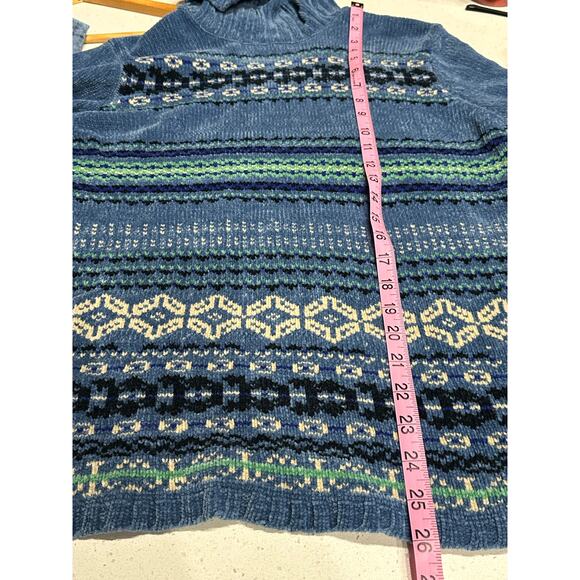 Designer Originals Sweater Turtleneck Chenile Blue Stripe L Winter Holiday - Picture 7 of 8